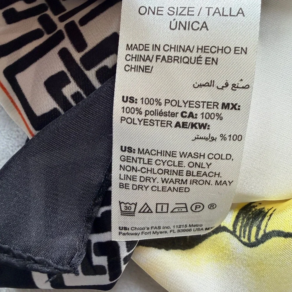 Chico's Floral BC Square Scarf Multi Color Geometric Border 570285352 NWT